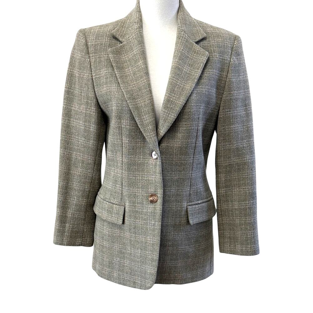 Pendleton Wool Plaid Blazer Sage Gray Academic Preppy Jacket Sz 4 - Picture 2 of 11